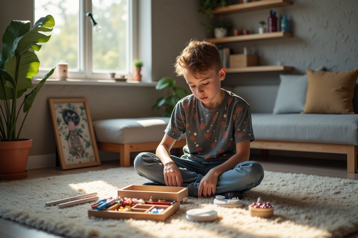 Adolescent choisissant accessoires pour diamant peinture