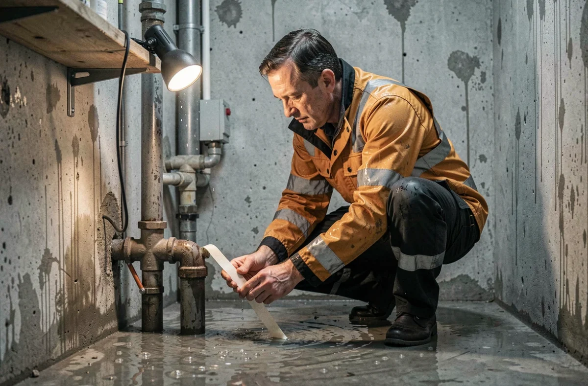 Plombier d'Assistance Ideal Travaux intervenant en urgence sur une canalisation éclatée dans une salle de service à Montreuil
