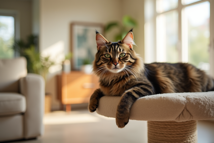 Chaton tigré détendu dans un salon lumineux