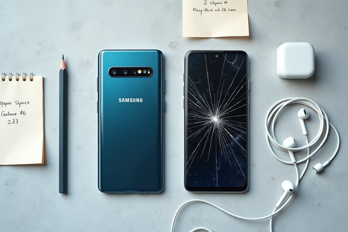 Comparatif côte à côte entre un ancien Samsung Galaxy et un nouveau modèle récent sur fond béton gris