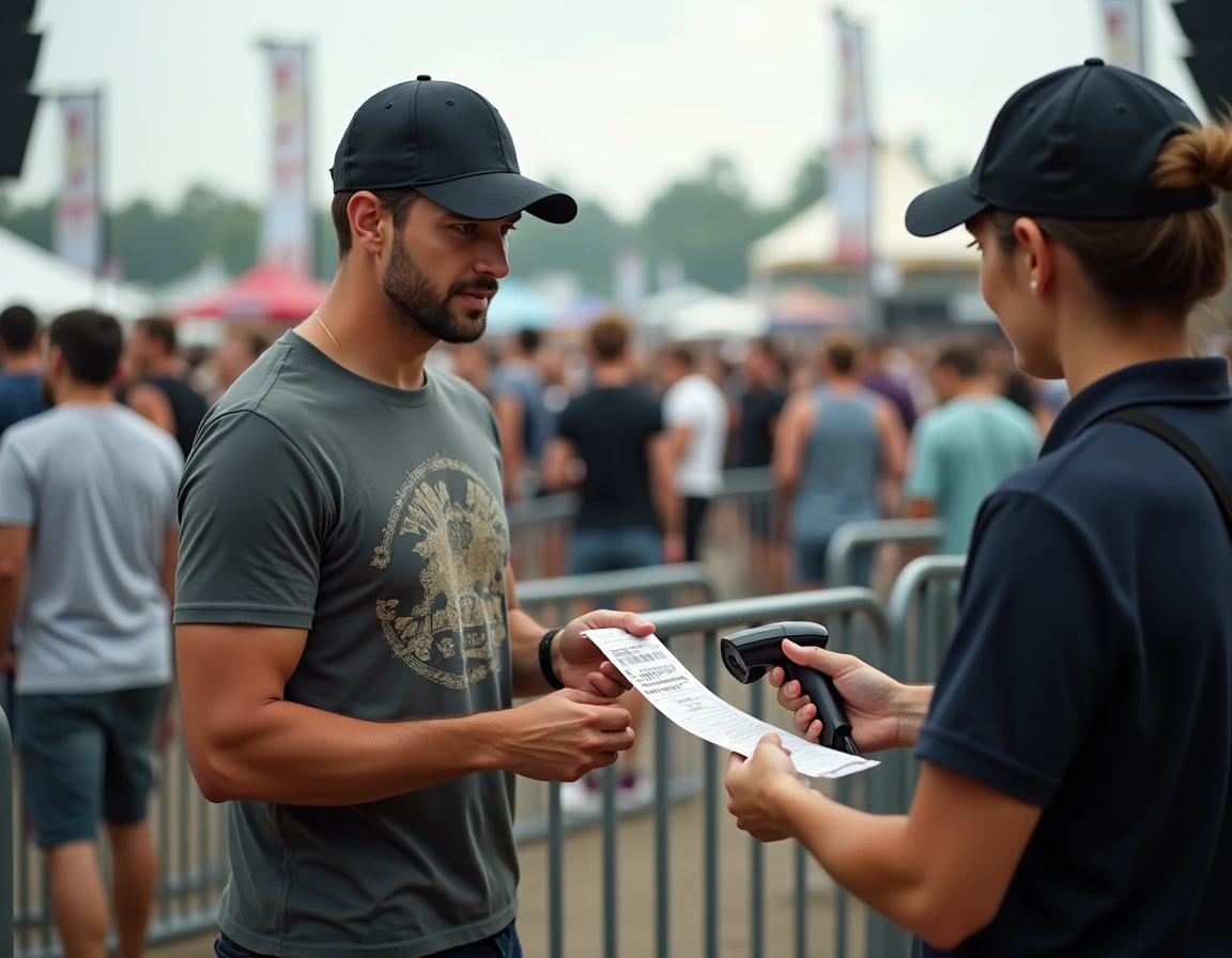 Contrôle de billet à l'entrée du festival des Vieilles Charrues avec scanner