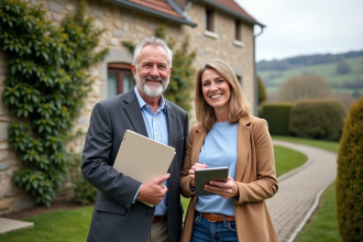 Couple français devant maison de campagne charmante