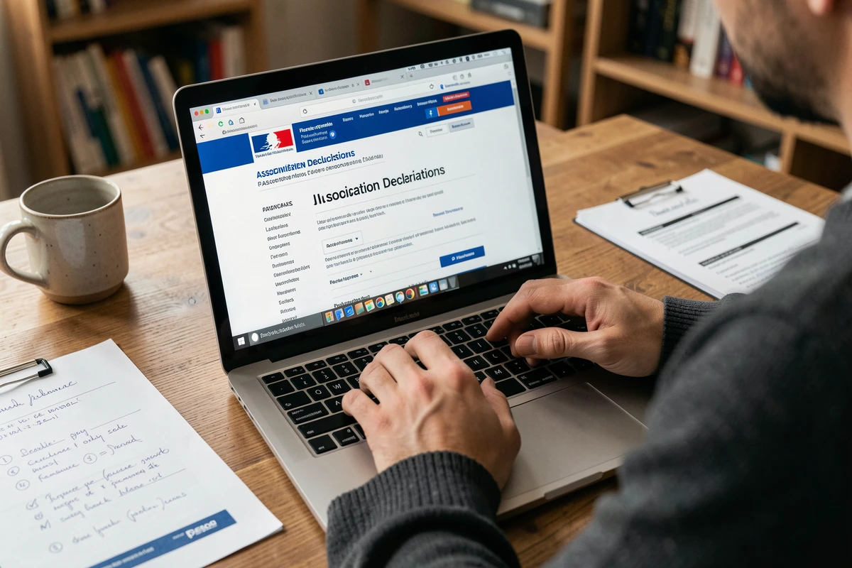 Personne remplissant en ligne la déclaration d'association sur le site officiel pour publication au Journal Officiel en 2026