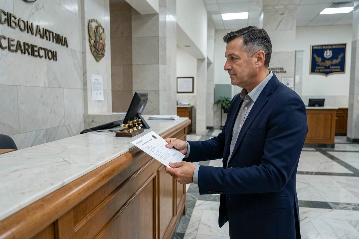 Homme déposant un dossier de déclaration d'association dans une préfecture pour publication au Journal Officiel