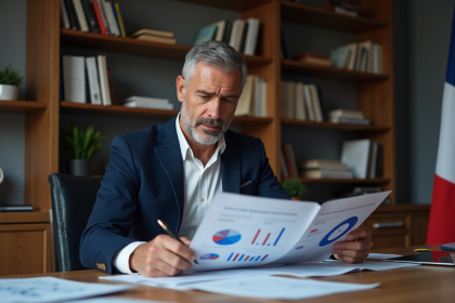 Economiste homme en costume dans un bureau moderne
