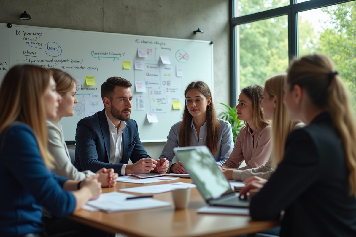 Equipe diverse en réunion autour d