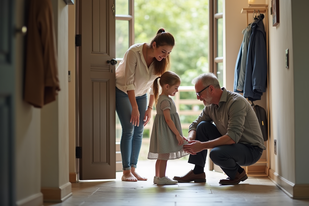 Femme aidant sa fille à l
