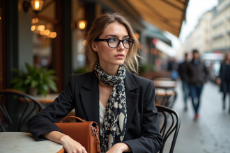 Jeune femme élégante dans un café parisien en terrasse