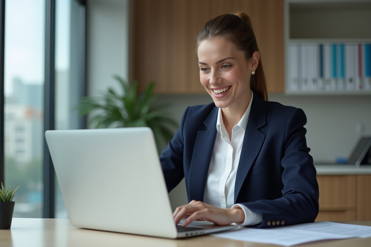 Femme d'affaires en bureau moderne et crédible