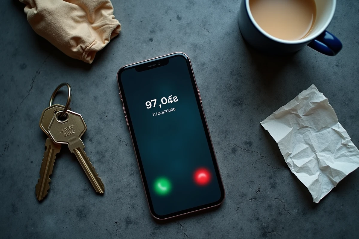 Gros plan sur un smartphone affichant un numéro de téléphone suspect lors d'un appel entrant