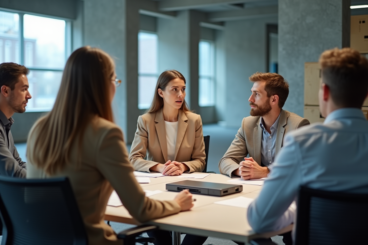 Jeunes professionnels en discussion lors d