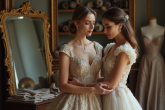 Femme élégante ajustant un mannequin dans un atelier de mode parisien