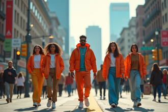 Groupe de jeunes en streetwear dans la ville en après-midi