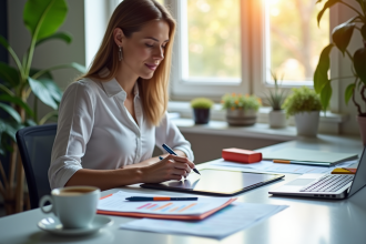 Organisateur d evenement au bureau lumineux avec stationery