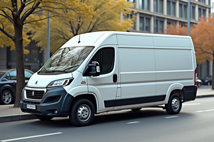 Véhicule utilitaire Peugeot Boxer blanc en ville