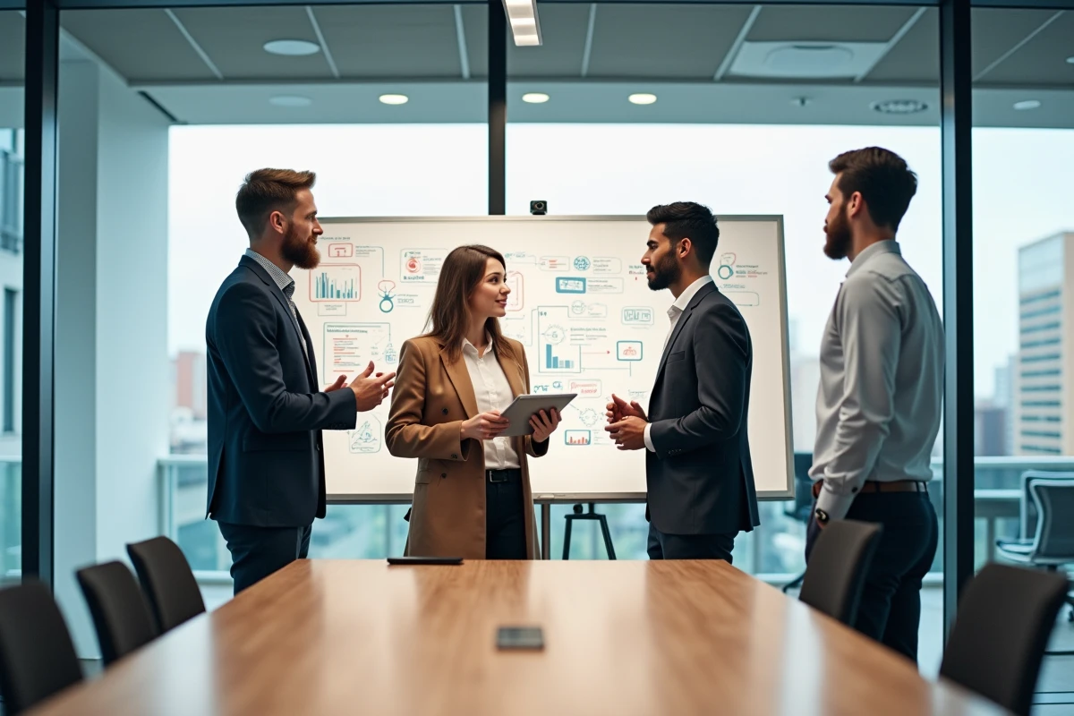 Groupe de professionnels en réunion autour d
