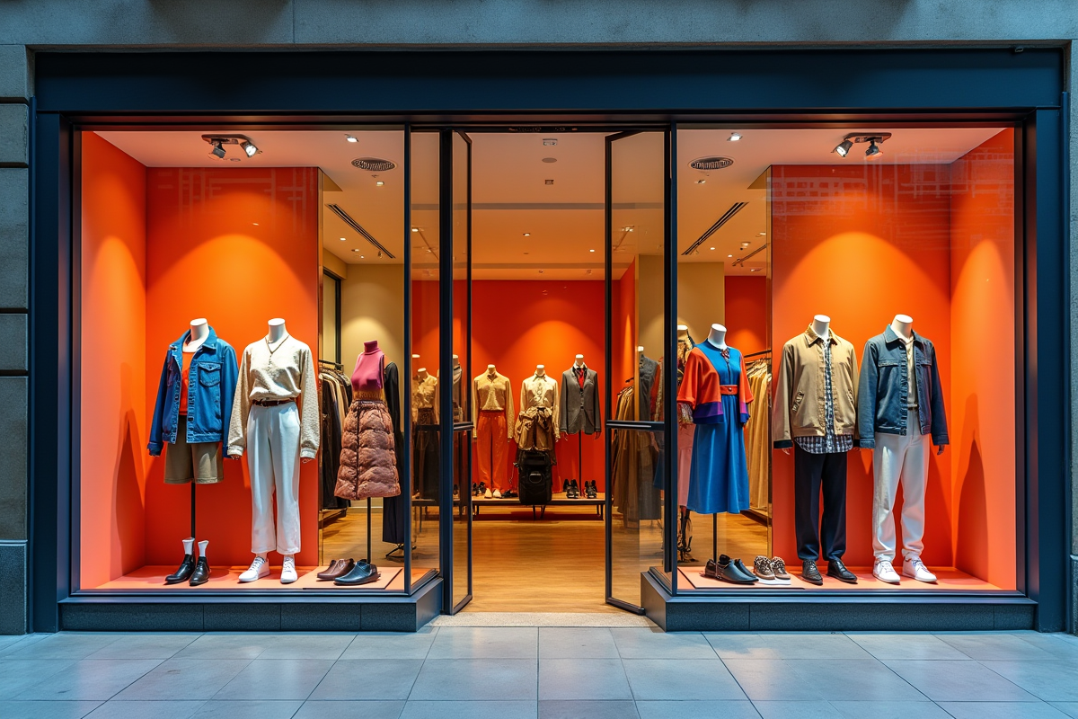 Vitrine de boutique de mode avec vêtements streetwear colorés